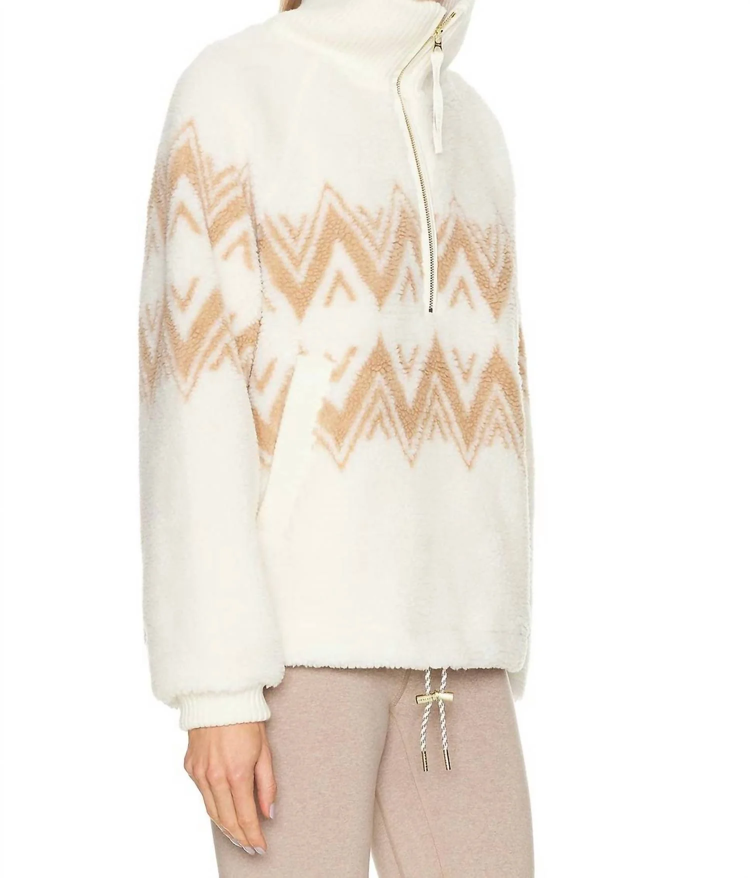 Hendrik Half Zip Sherpa Sweatshirt In Egret - Image 2