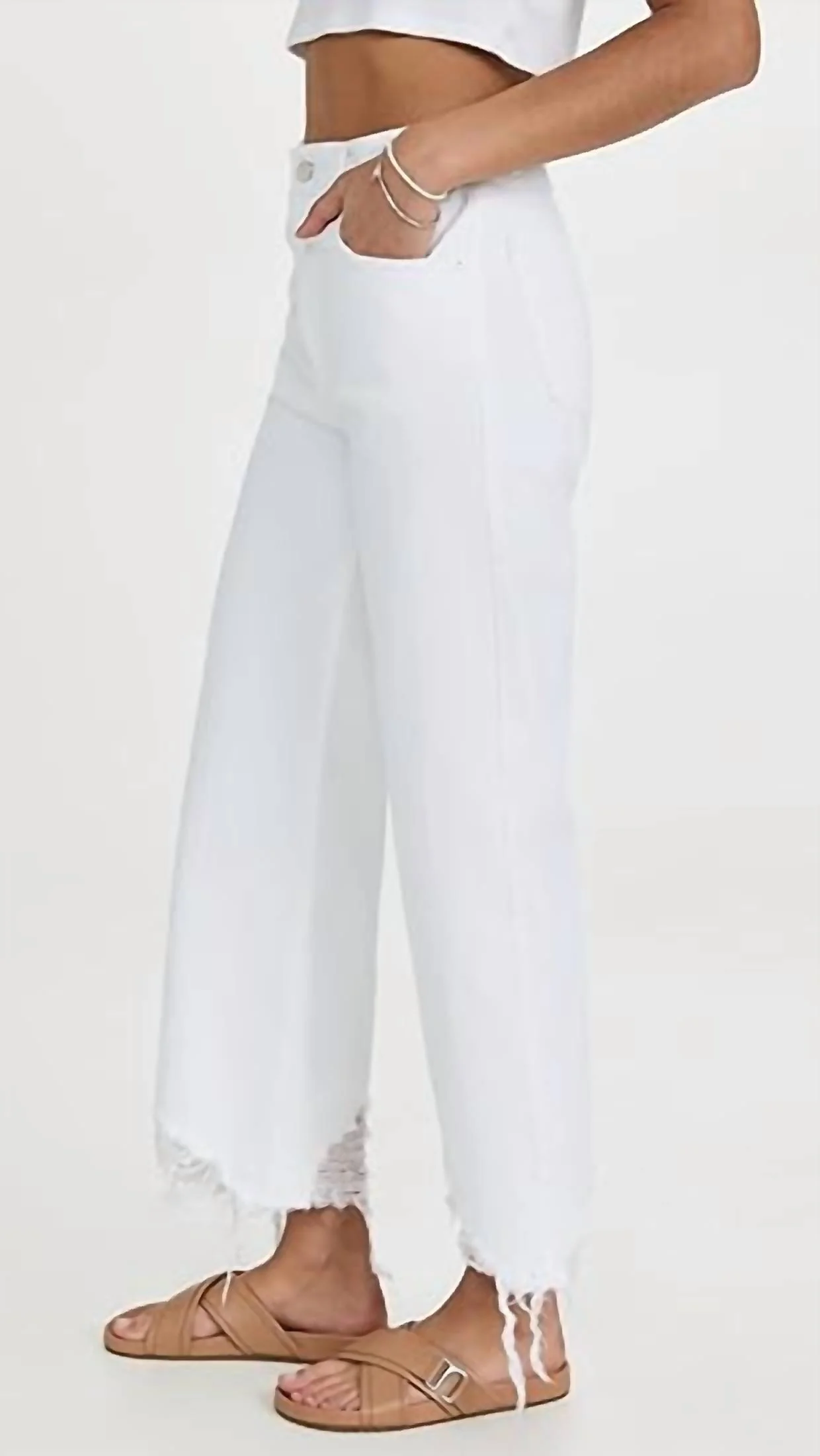 Hepburn Wide Leg High Rise Vintage Jeans In White Distressed - Image 2