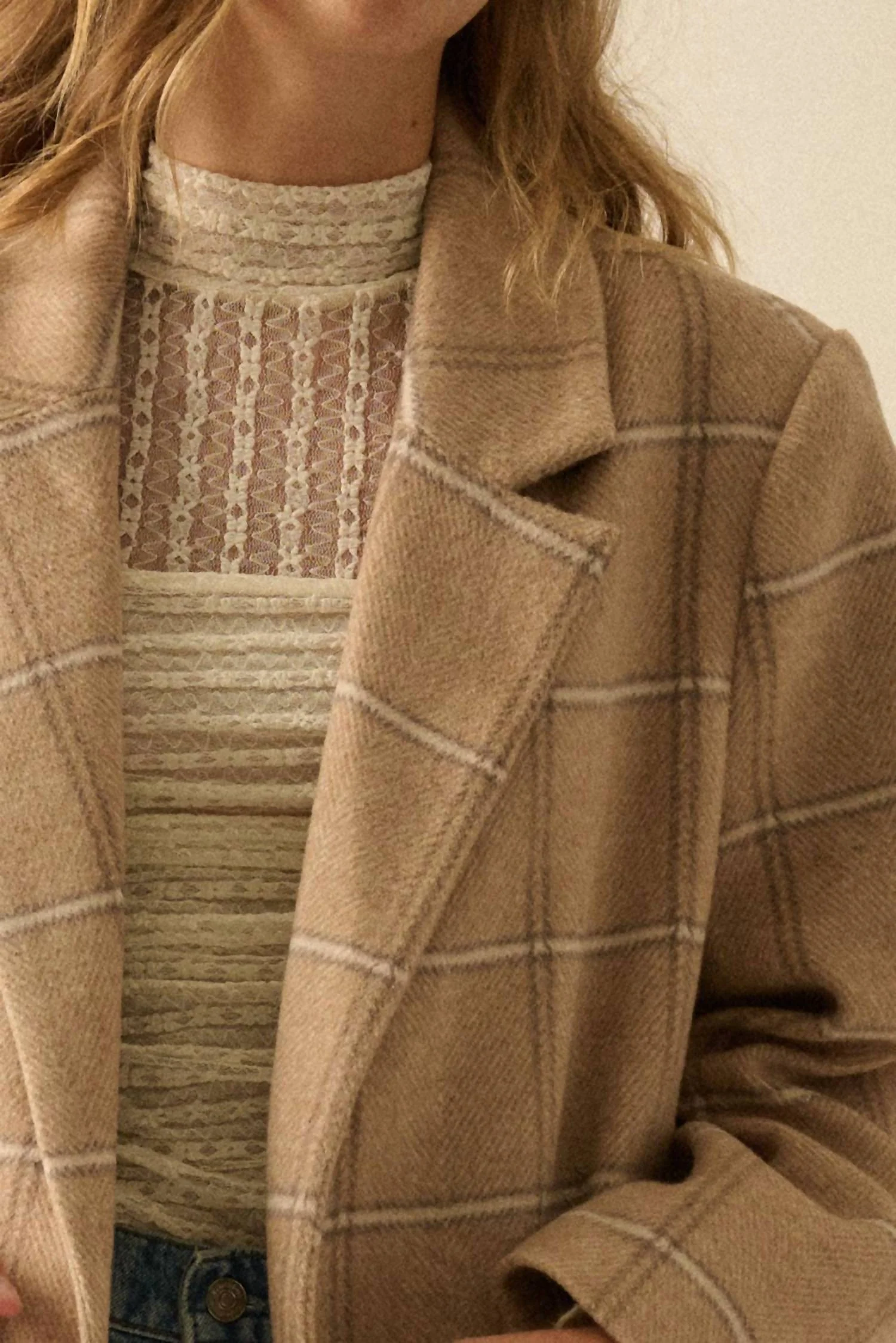 Herringbone Tweed Coat In Beige - Image 2