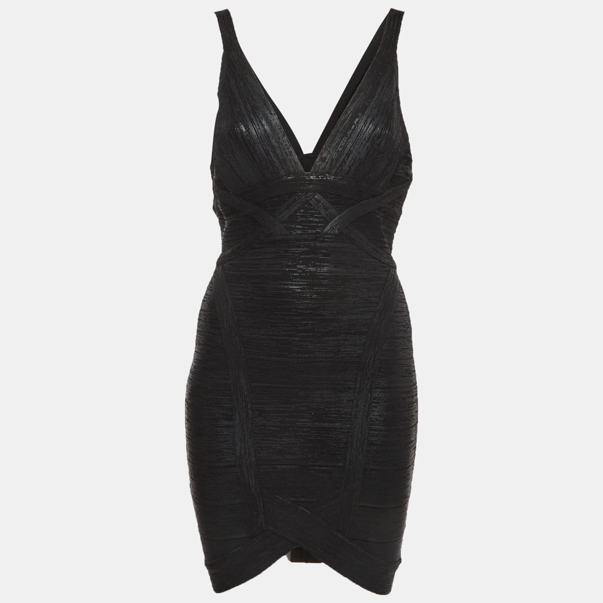 Herve Leger Black Knit Bandage Zip Up Mini Dress