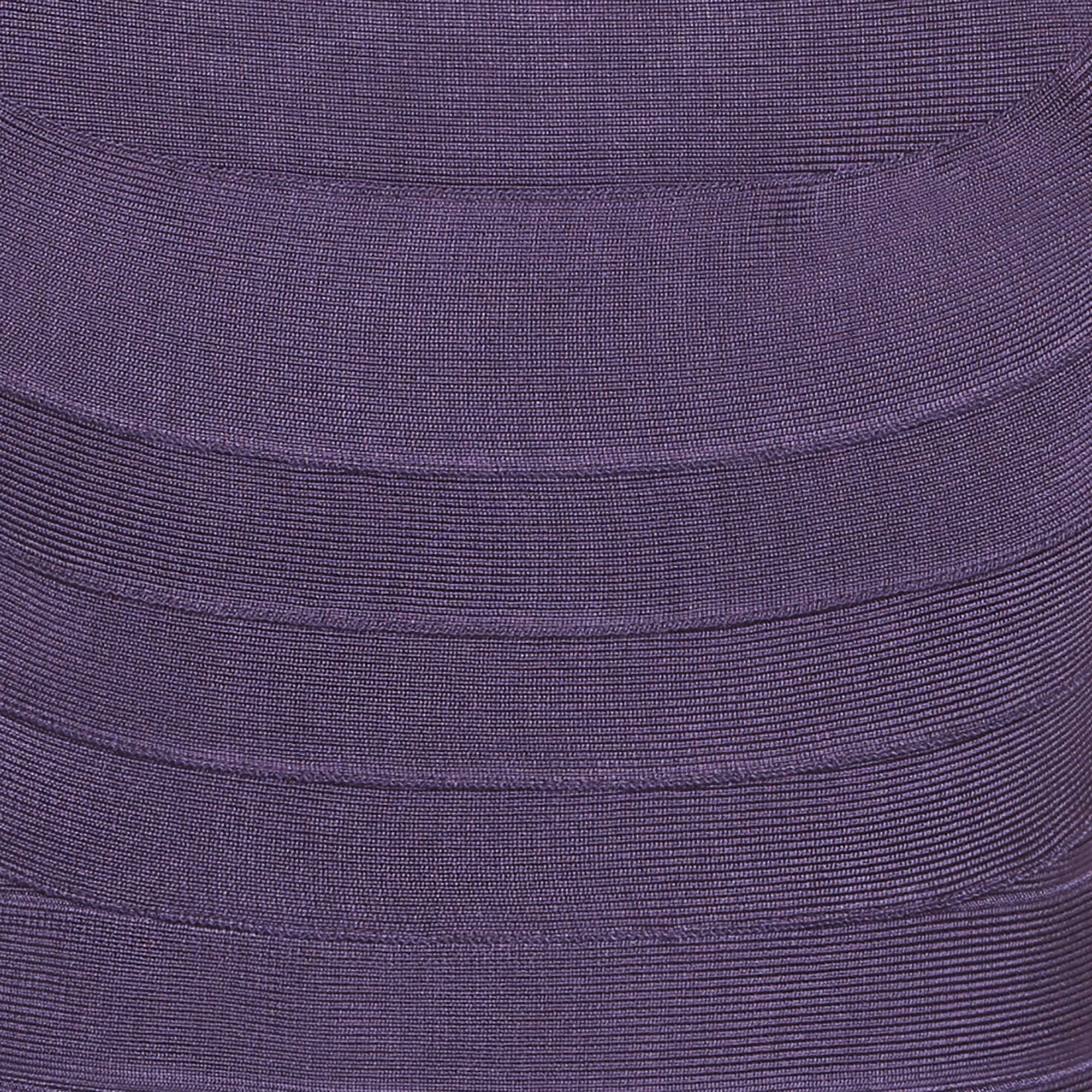 Herve Leger Purple Stretch Knit Sleeveless Bandage Dress - Image 4