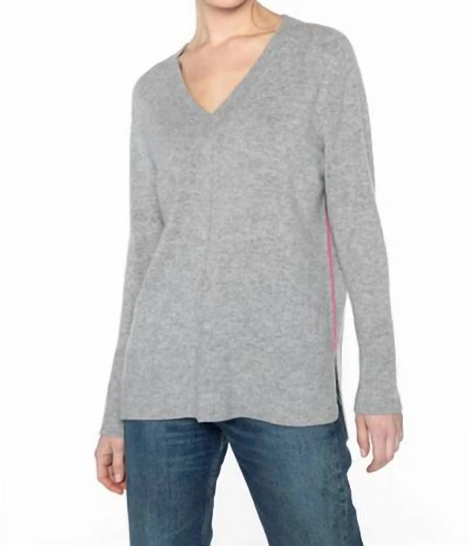 Hi-Low Piped Easy Vee Tee Top In Sterling/rosetta Pipe