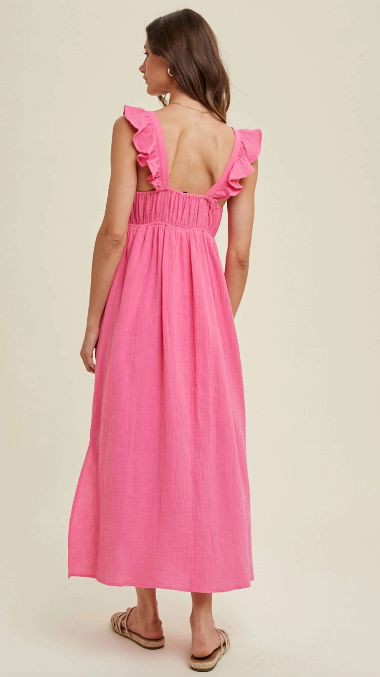 Hibiscus Gauze Midi Dress In Pink - Image 2