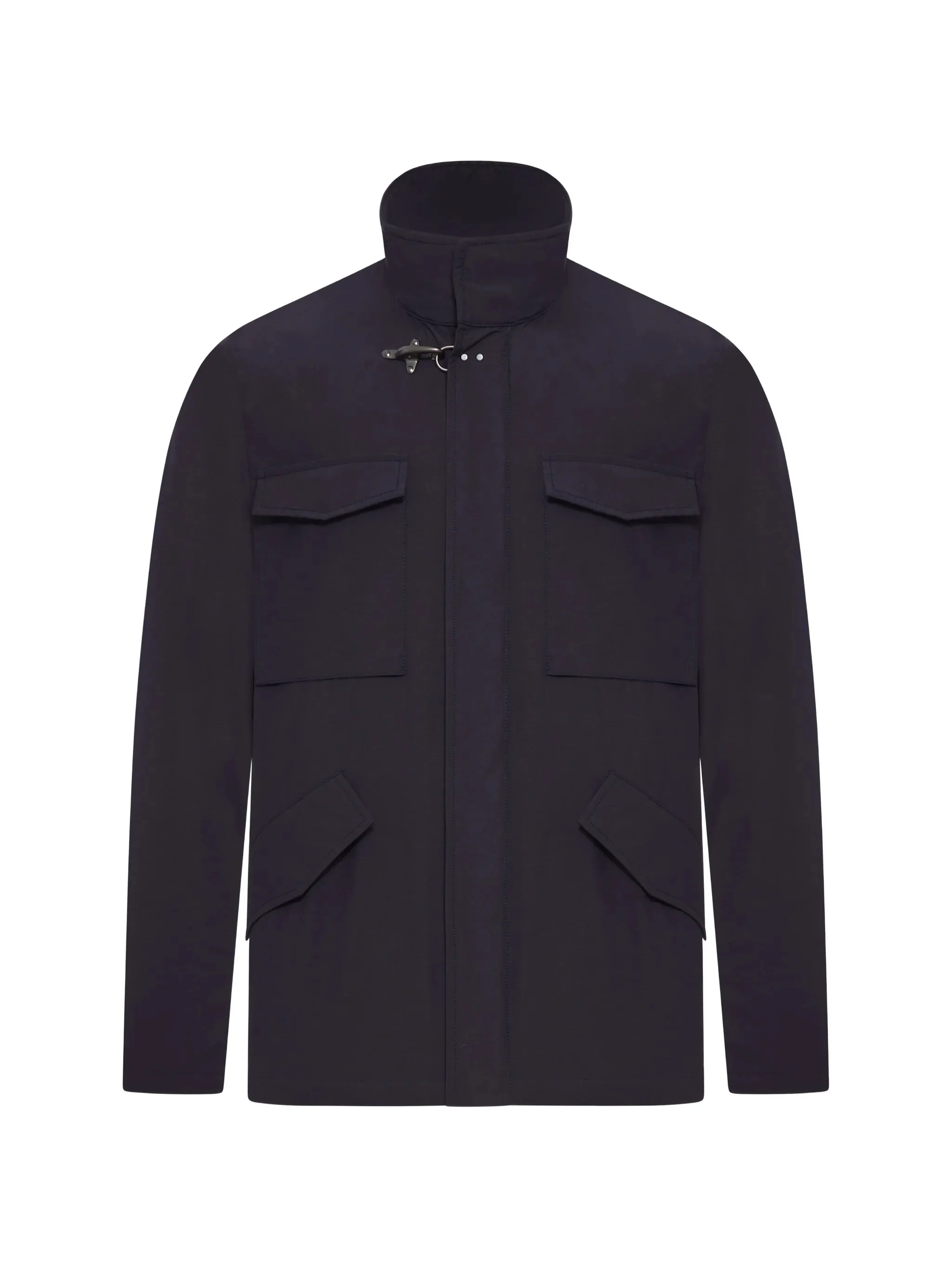 High Collar Black Buckle Flap Jacket