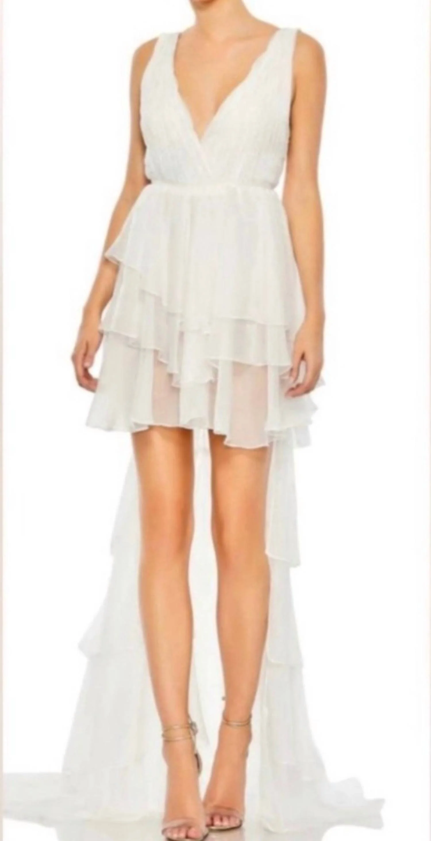 High Low Tiered Gown With Built In Bodysuit In White - Image 2