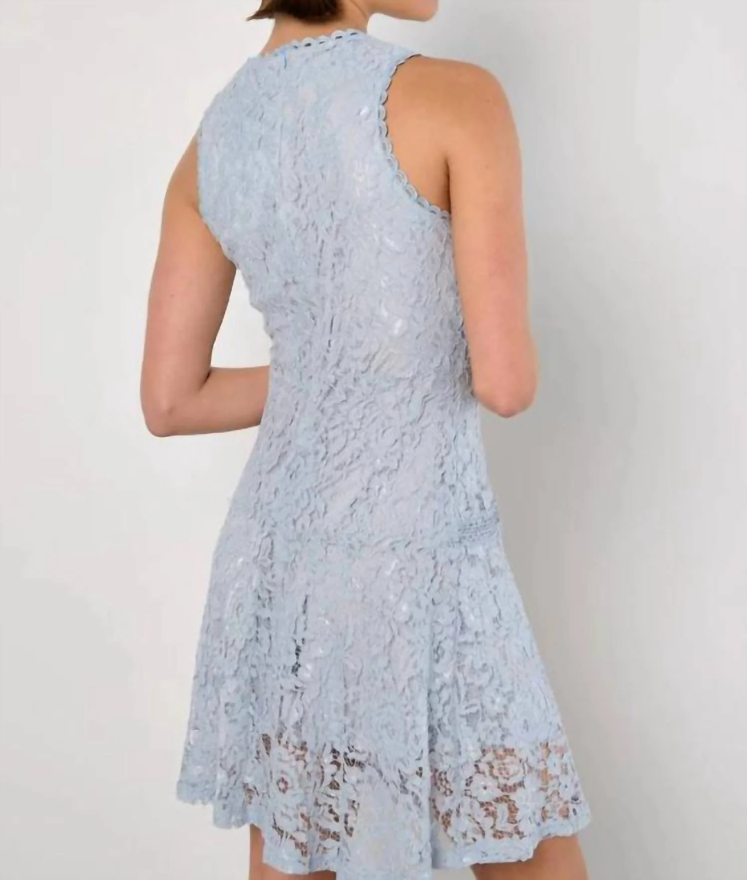 High Neck Lace Skater Dress In Light Blue - Image 2
