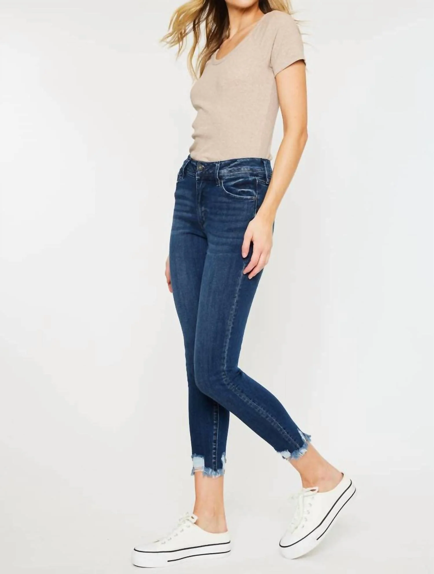 High Rise Ankle Skinny Jeans In Dark Wash - Image 4