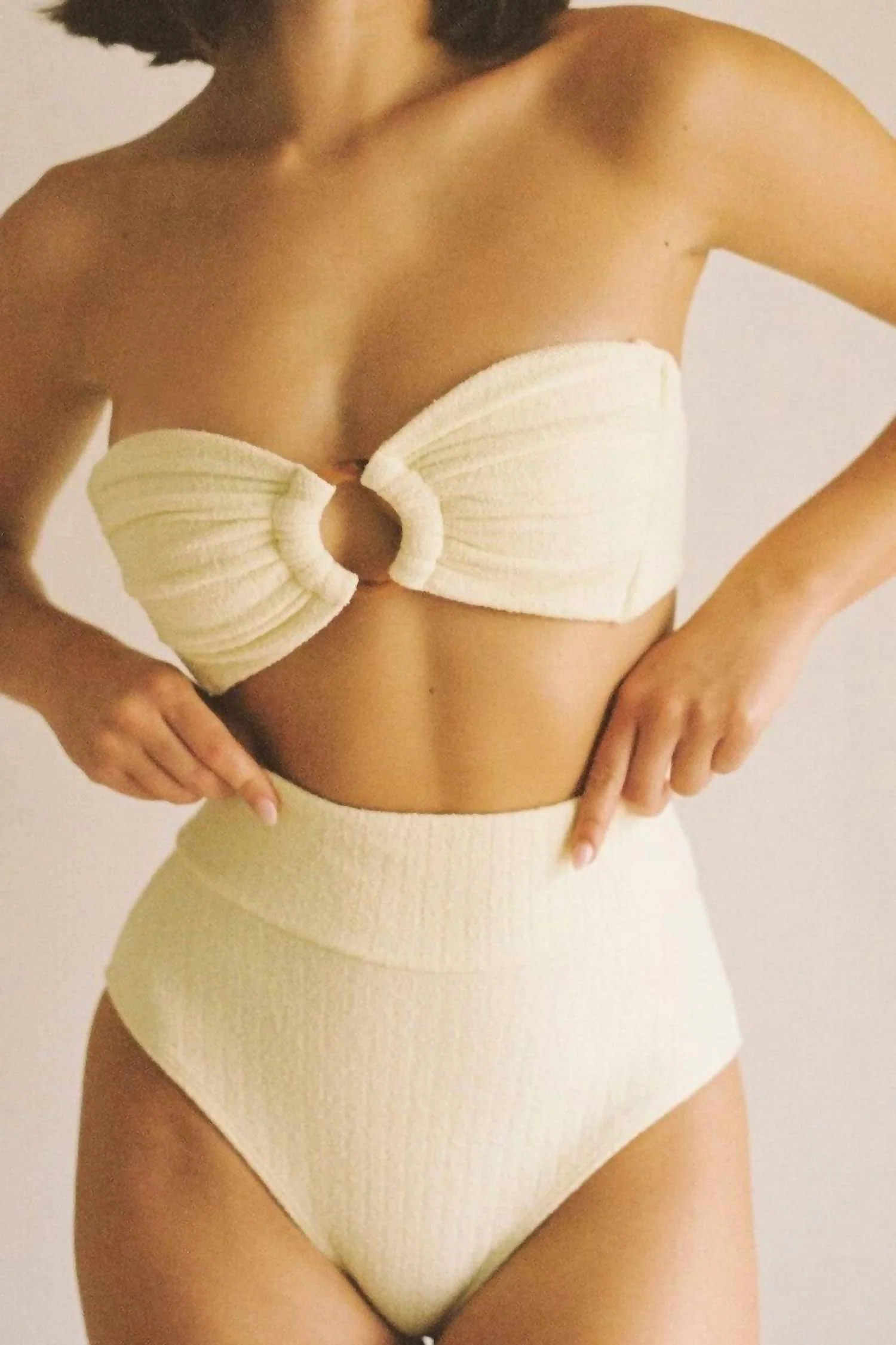 High Rise Bikini Bottom In Buttercream Rib