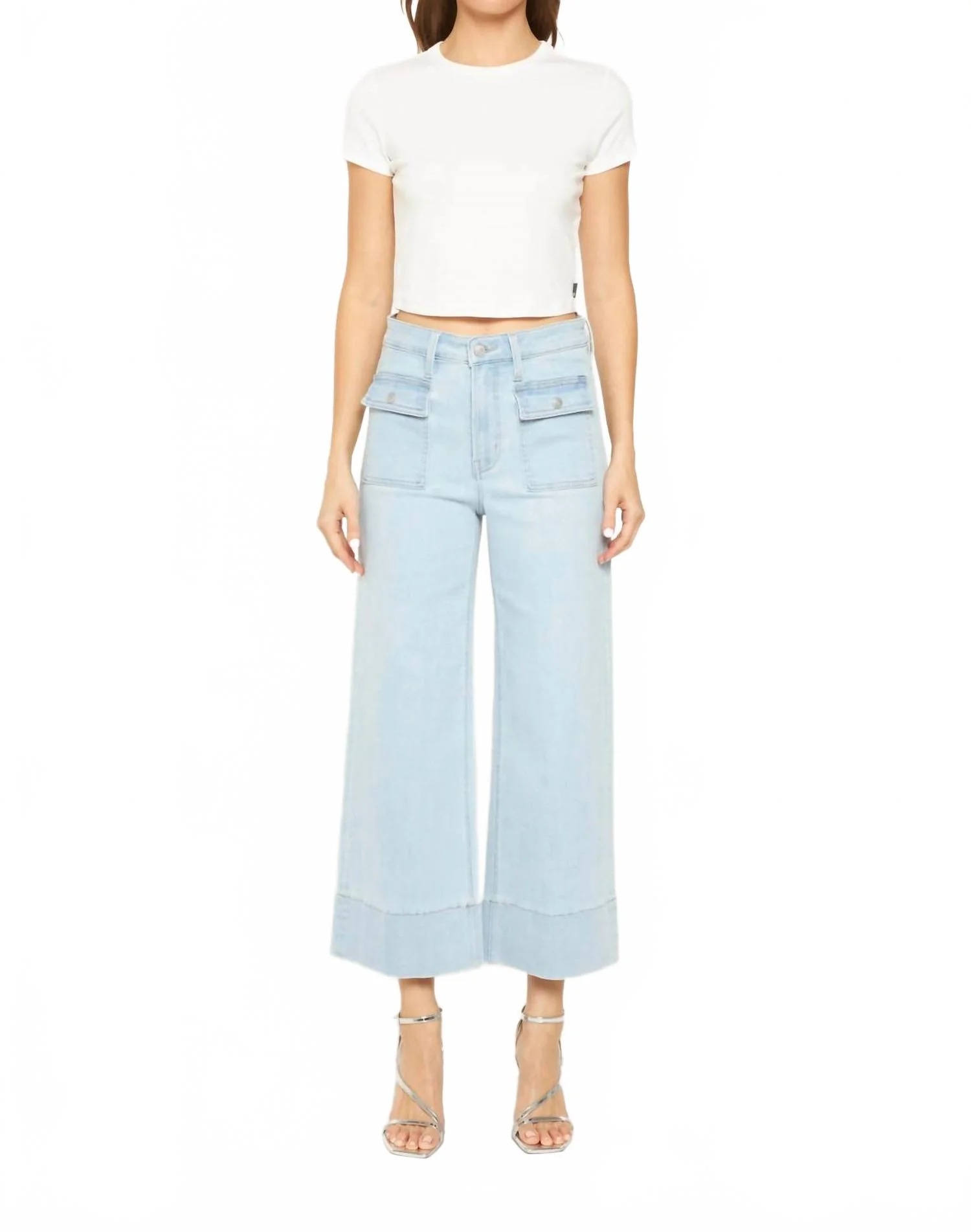 High Rise Cropped Wide Leg Patch In Light Denim - Image 2
