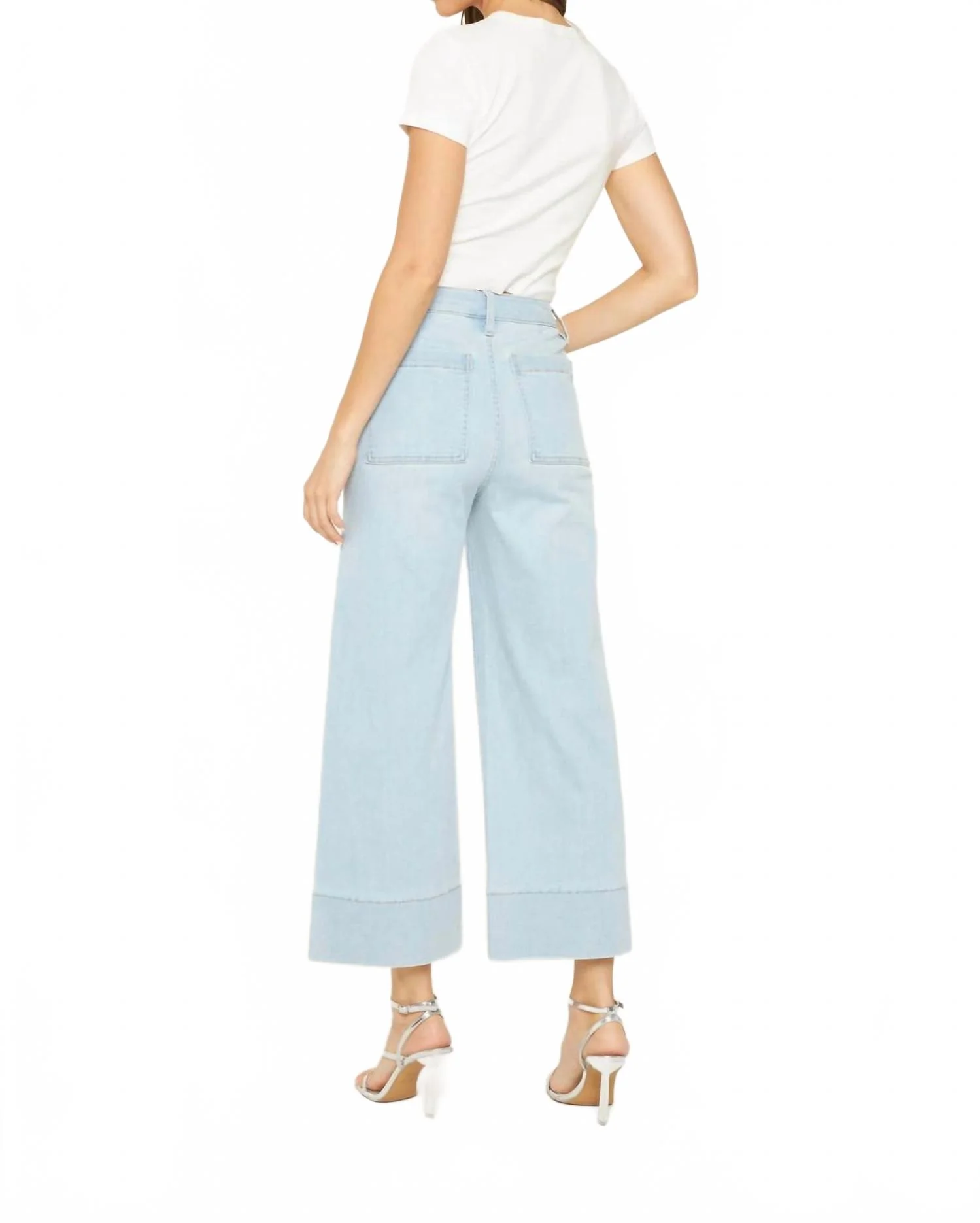 High Rise Cropped Wide Leg Patch In Light Denim - Image 4