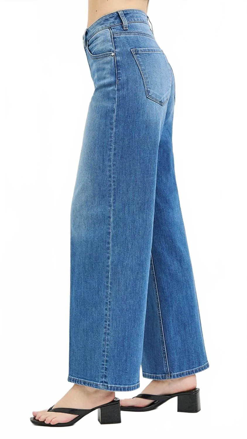 High Rise Slouchy Wide Baggy Full Length Jeans In Medium Wash - Image 3