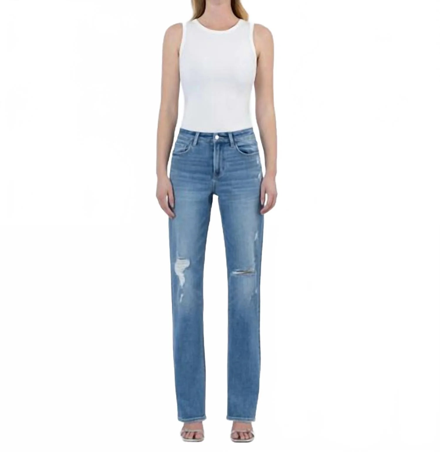 High Rise Straight Leg Jeans In Blue