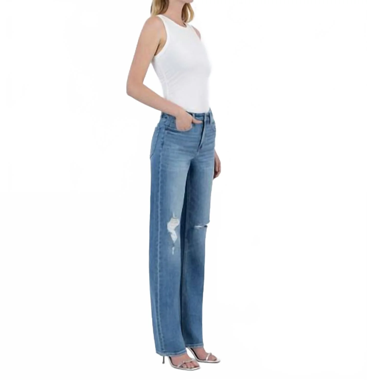 High Rise Straight Leg Jeans In Blue - Image 3