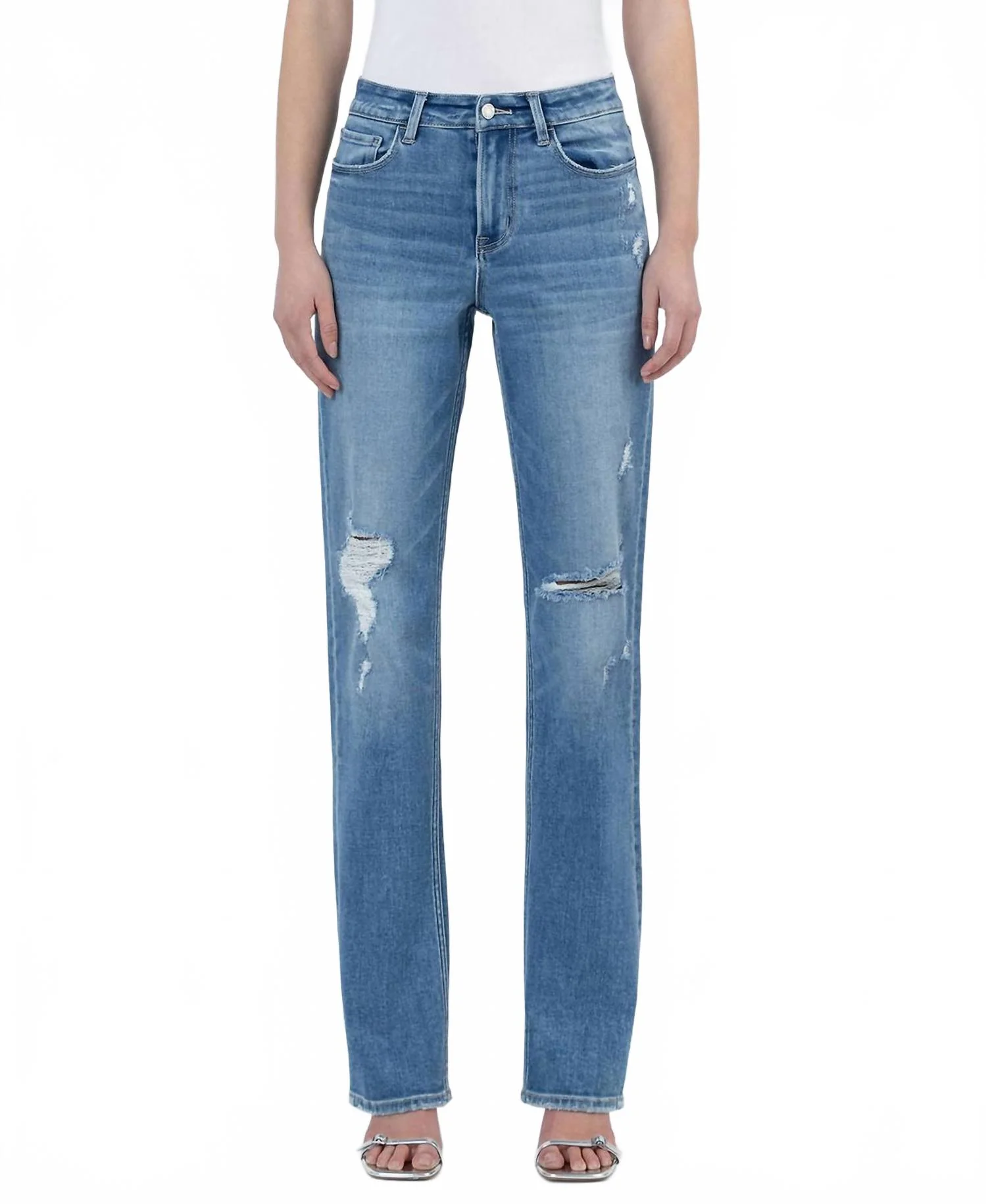 High Rise Straight Leg Jeans In Blue - Image 4