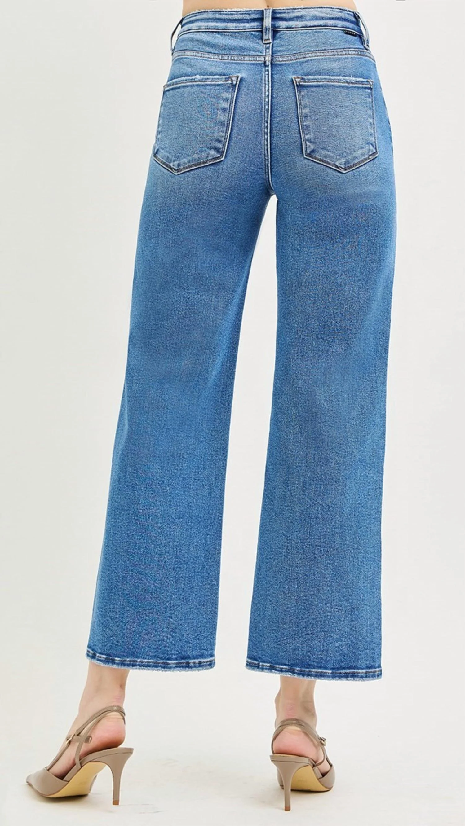 High Rise Tummy Control Crop Wide Leg Jeans In Medium Wash - Image 2