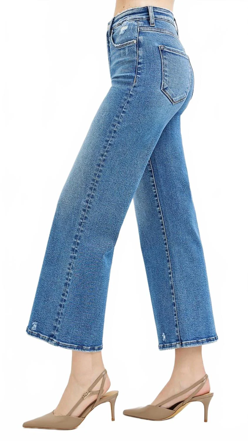 High Rise Tummy Control Crop Wide Leg Jeans In Medium Wash - Image 3