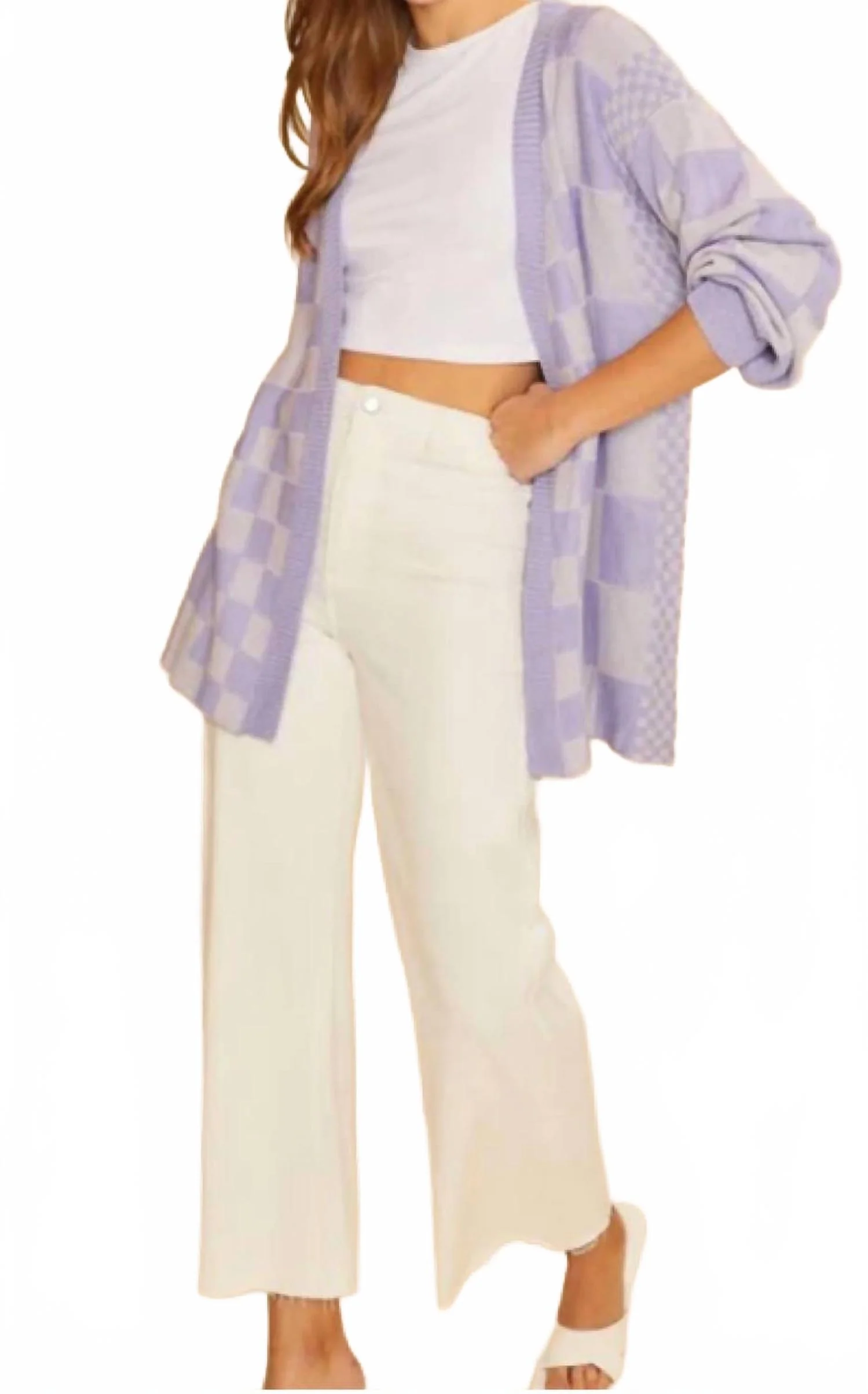 High Rise Wide Leg Cropped Denim Jean In White - Image 2