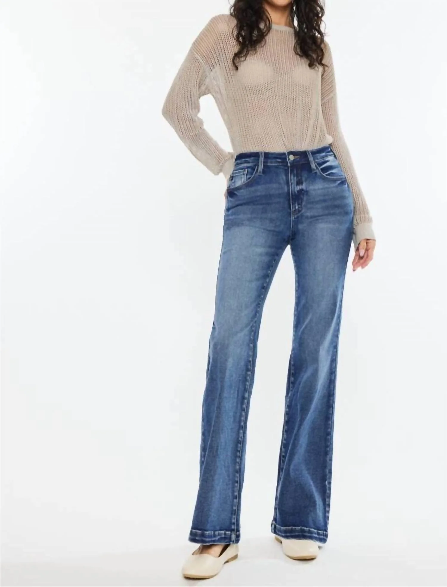 High Rise Wide Leg Flare Jeans In Dark - Image 3