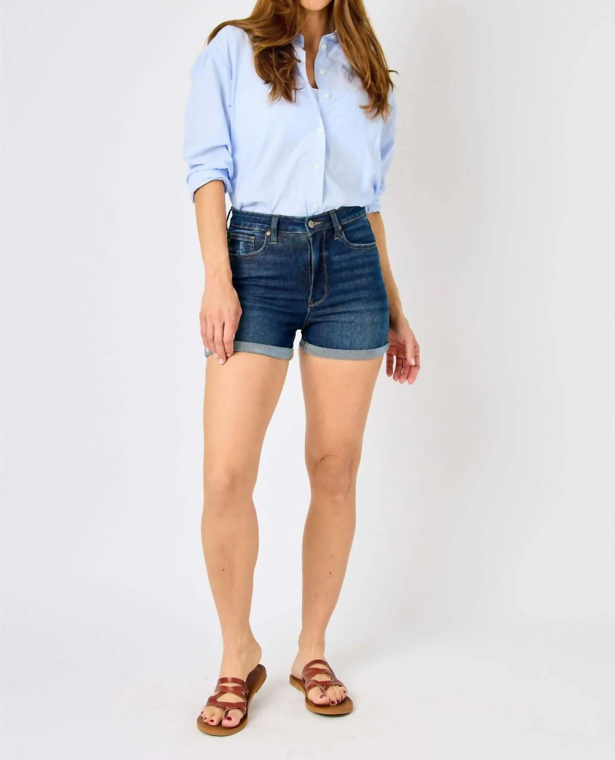 High Waist Cool Denim Shorts In Blue - Image 2