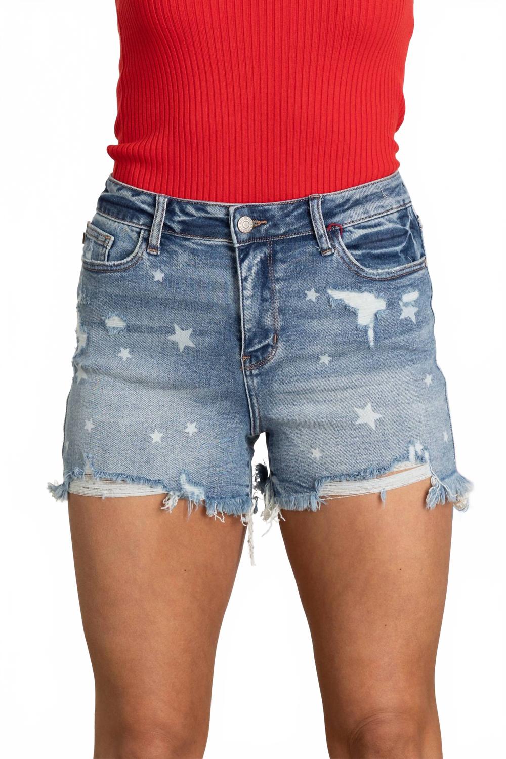 High Waist Star Cutoff Shorts In Med Blue - Image 2
