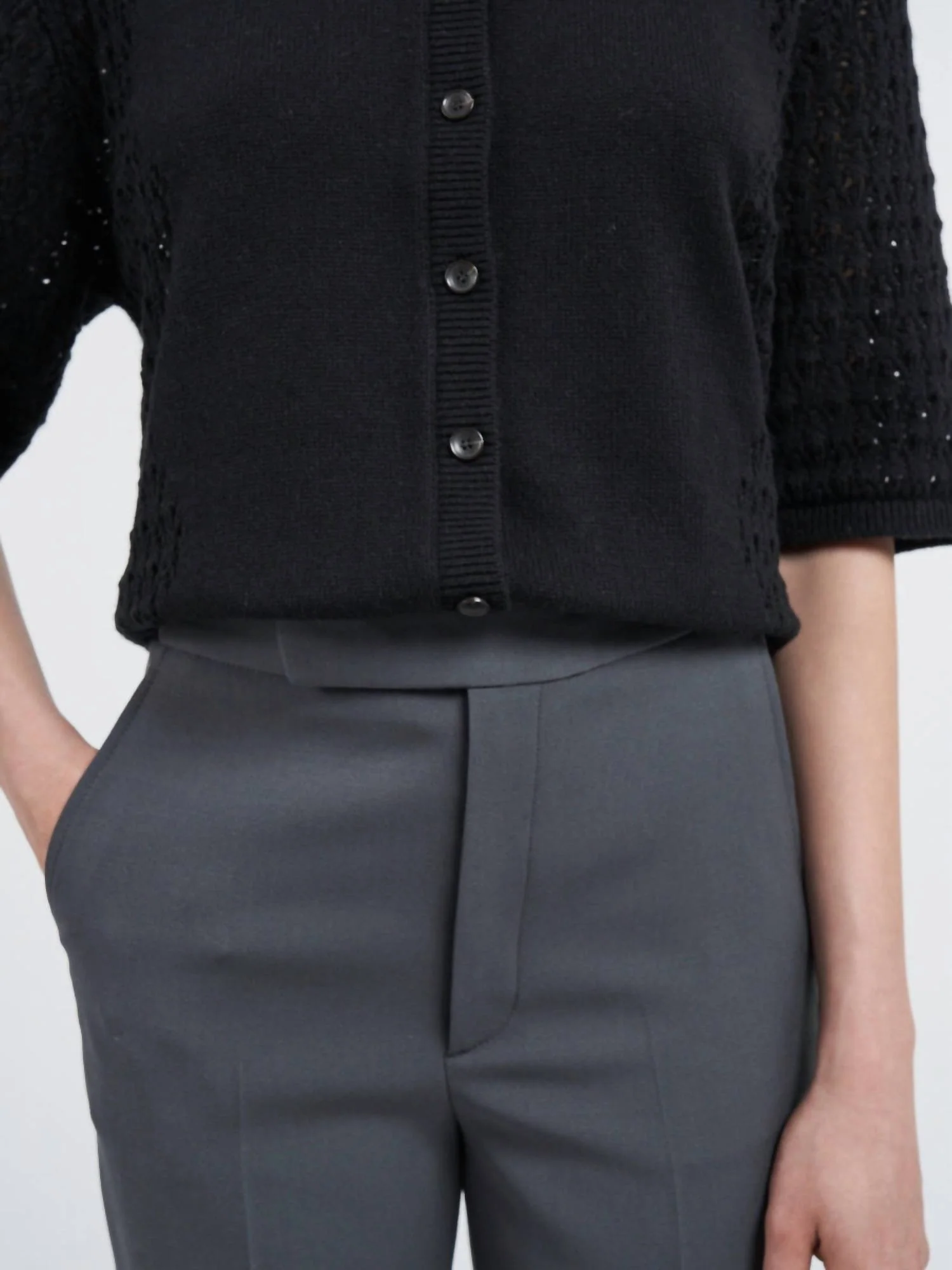 High Waisted Crop Trouser In Steele Grey - Image 3