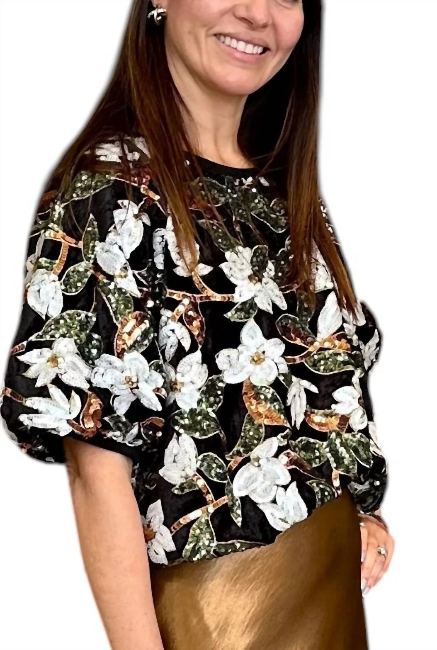 Holly Floral Sequin Top In Black Multi - Image 3