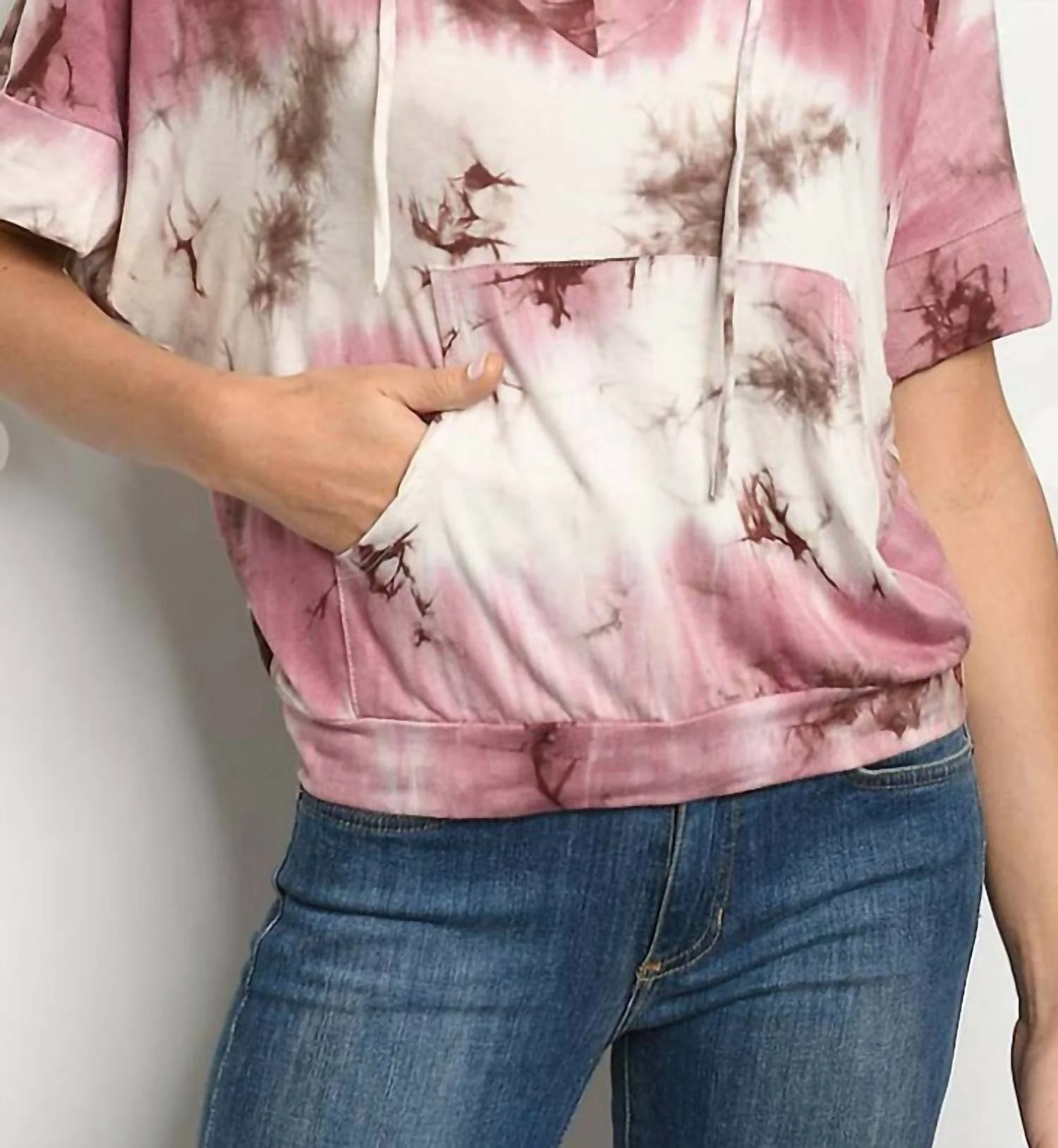 Hoodie Top In Mauve Tie Dye
