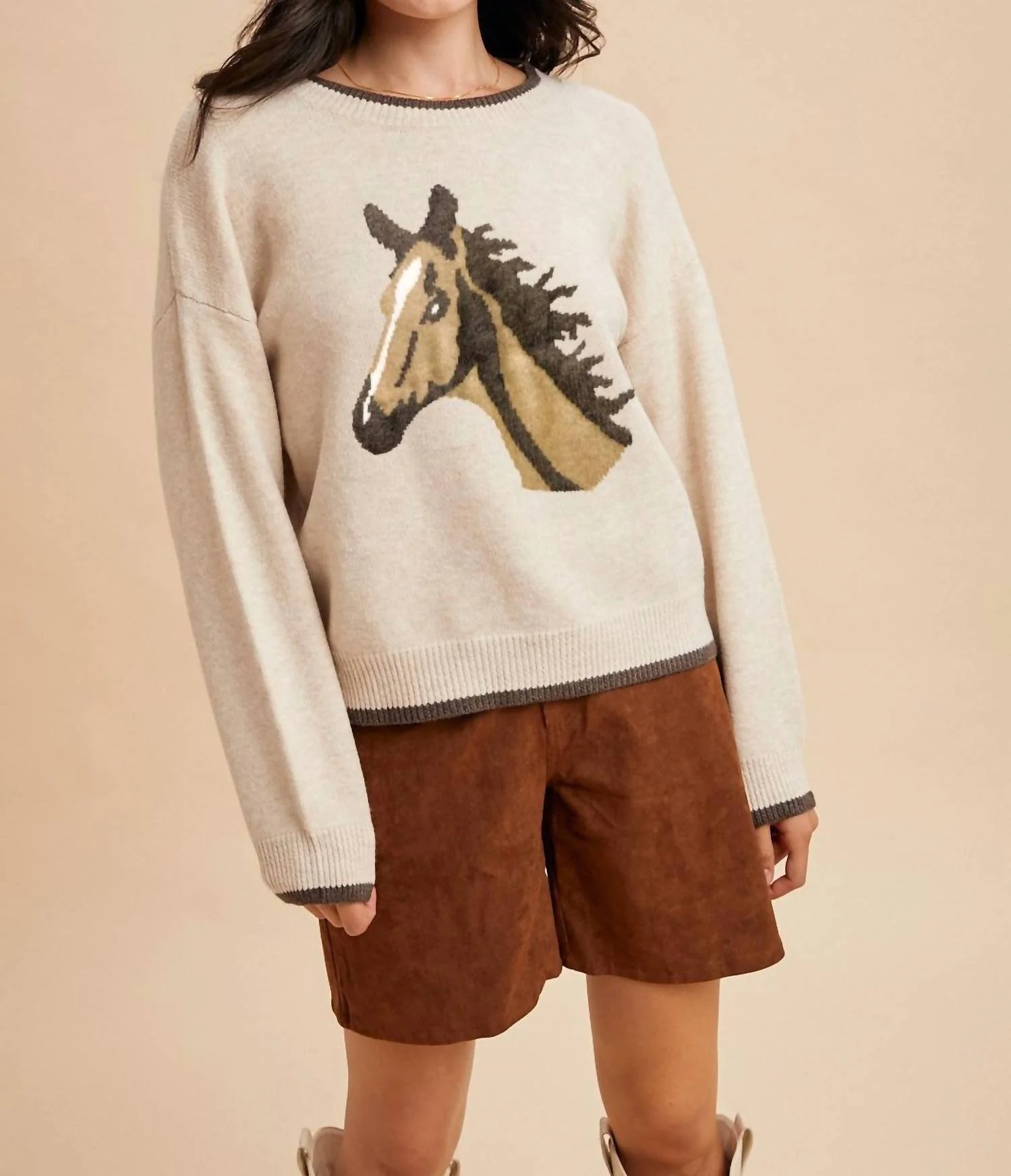 Horse Face Sweater In Beige - Image 2