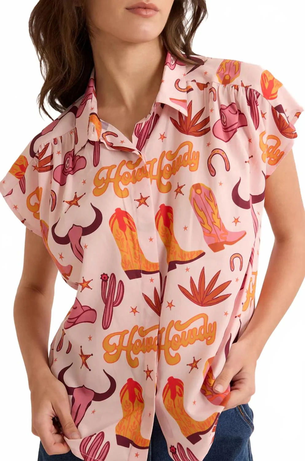 Howdy Daisy Shirt Top In Pink Multi