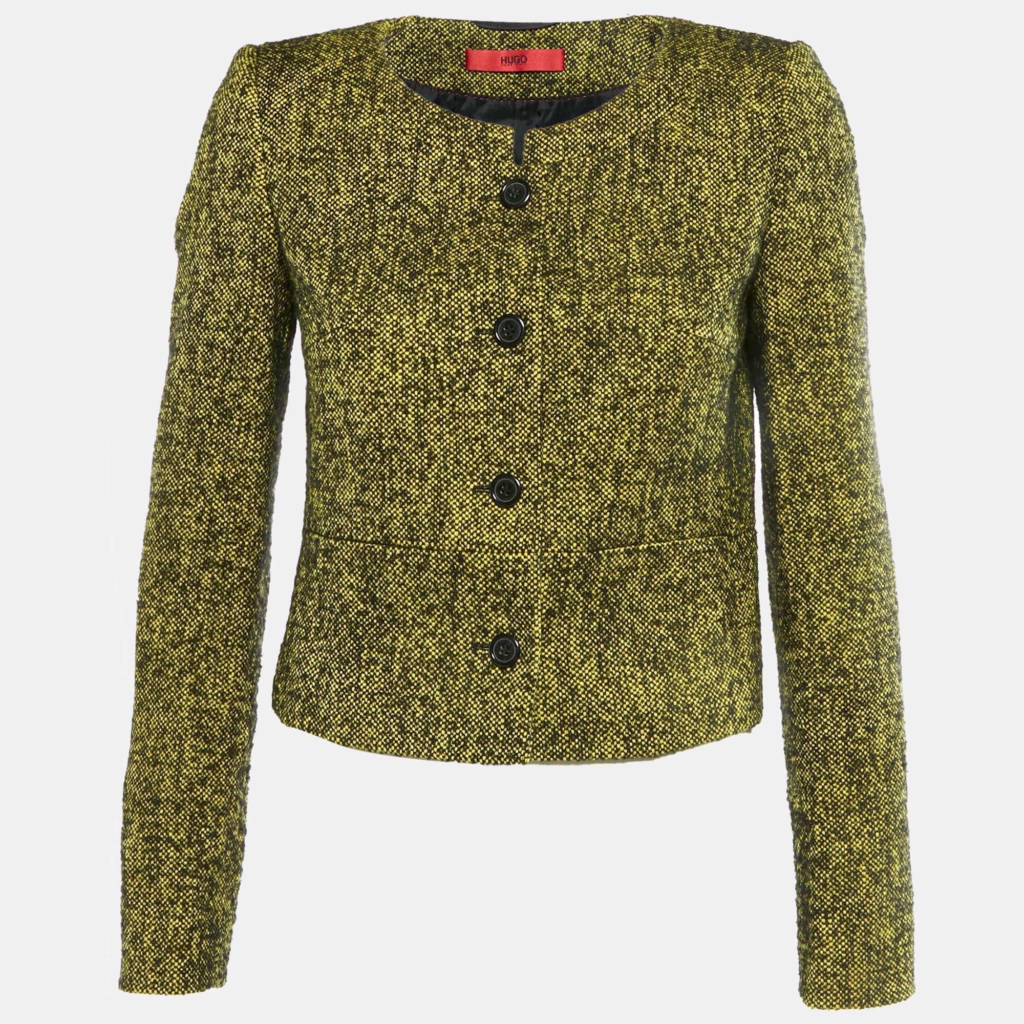Hugo Boss Yellow/black Boucle Collarless Jacket