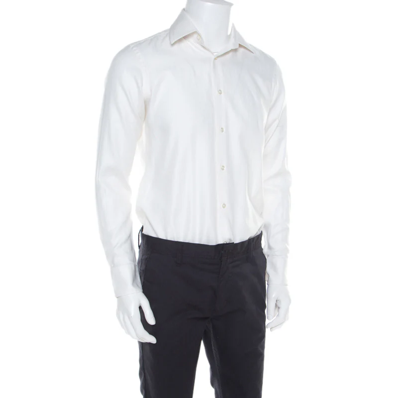 Hugo By Hugo Boss White Herringbone Long Sleeve Regular Fit Shirt - Image 2