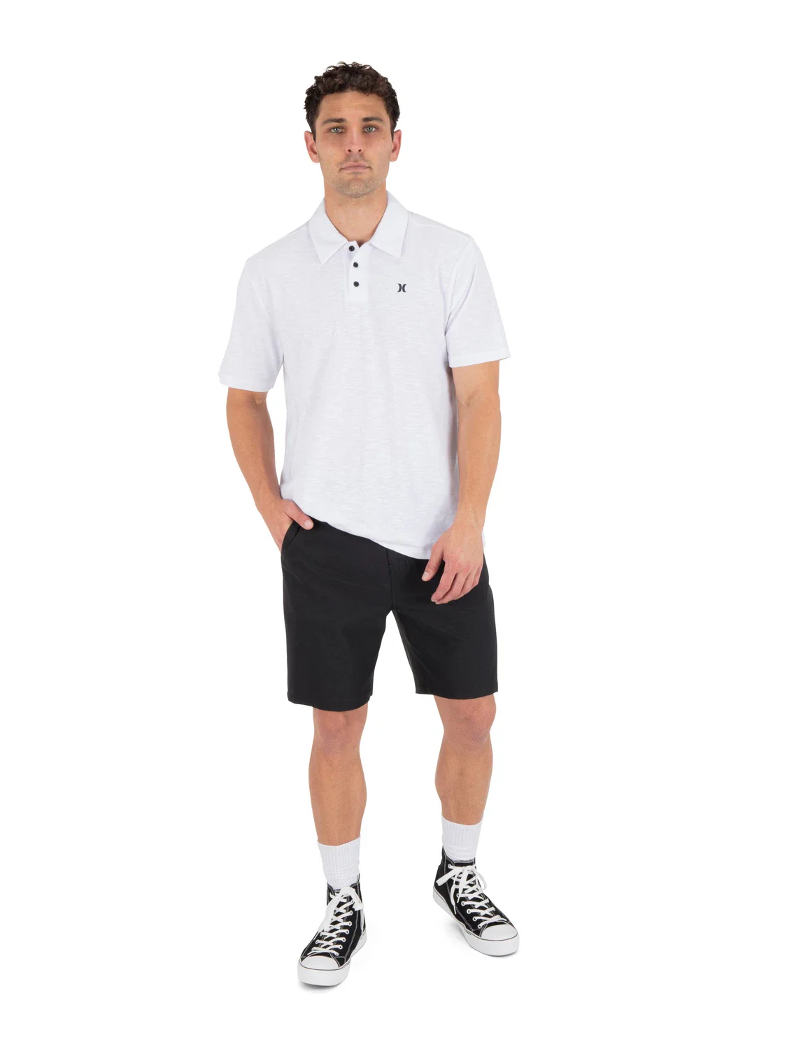 Hurley Icon Slub Polo Shirt Men's White Short Sleeve Golf Performance DSGL763 - Image 3