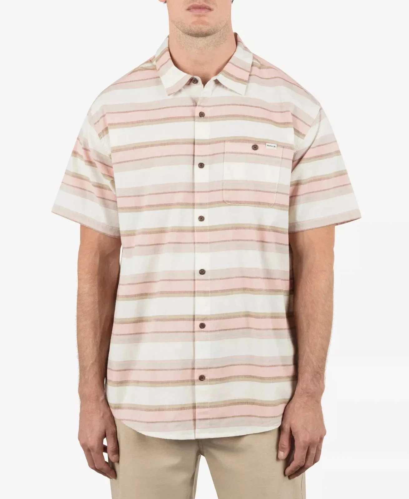 Hurley One & Only Lido Shirt Men Bone Striped Short Sleeve Button Up DSGL1234