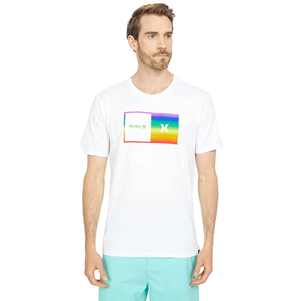Hurley Pride Halfer T-Shirt Men's White Graphic Print Short Sleeve RED584 - Image 3