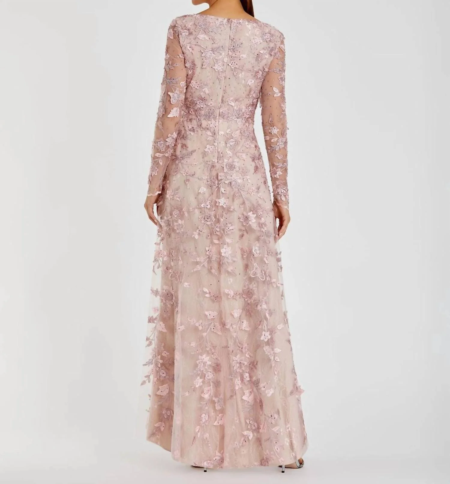 Illusion Sleeve Floral Dress In Rose Pink - Image 2