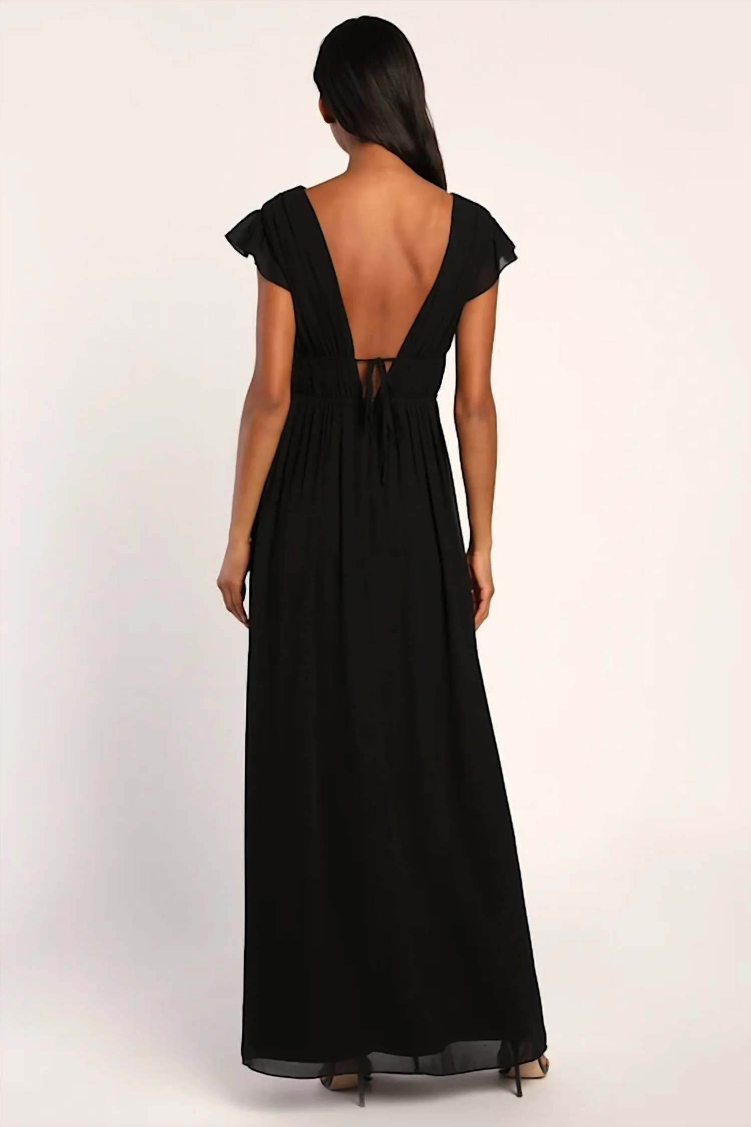 I'm All Yours V-Neck Ruffled Chiffon Maxi Dress In Black - Image 2