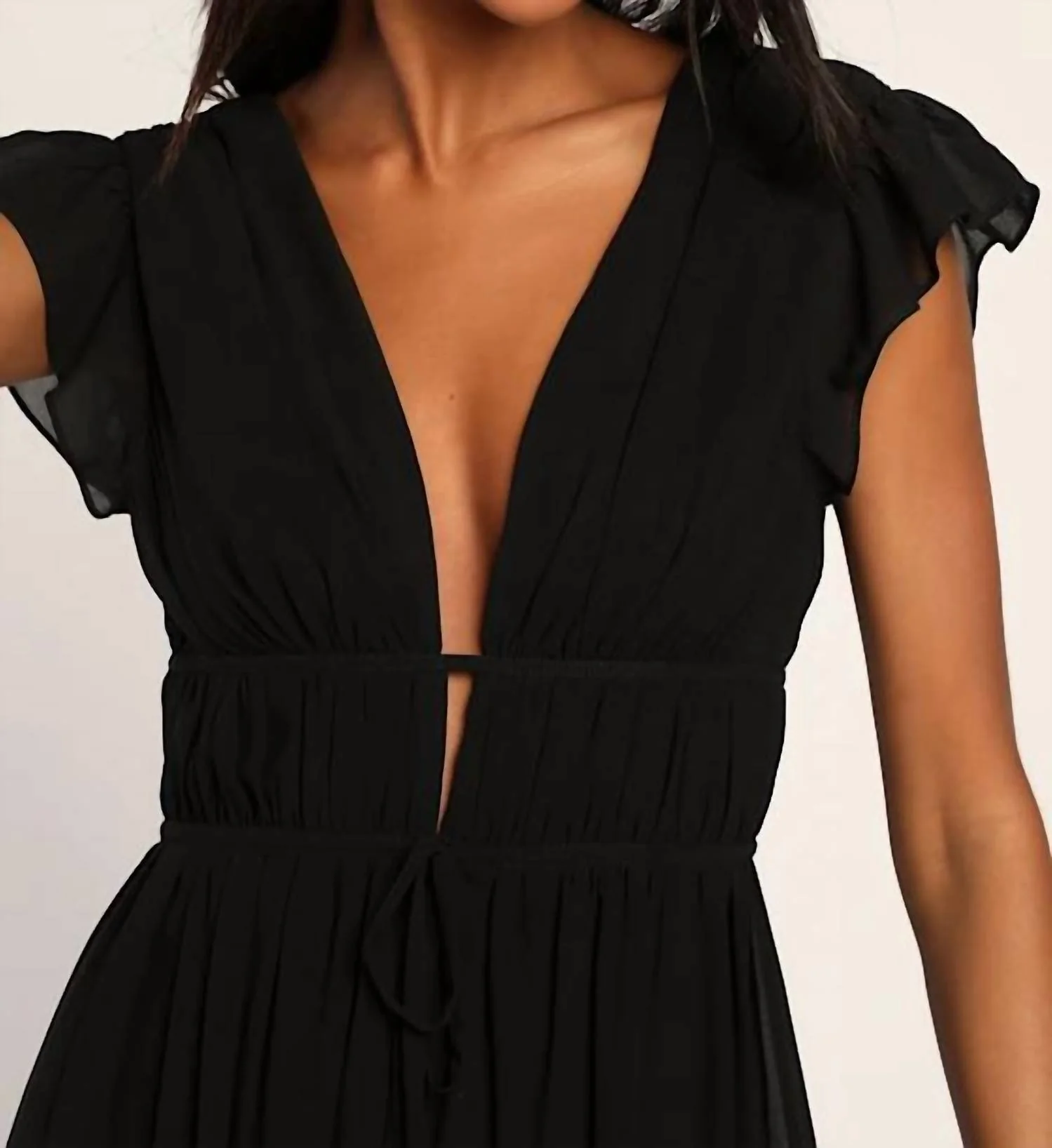 I'm All Yours V-Neck Ruffled Chiffon Maxi Dress In Black - Image 3