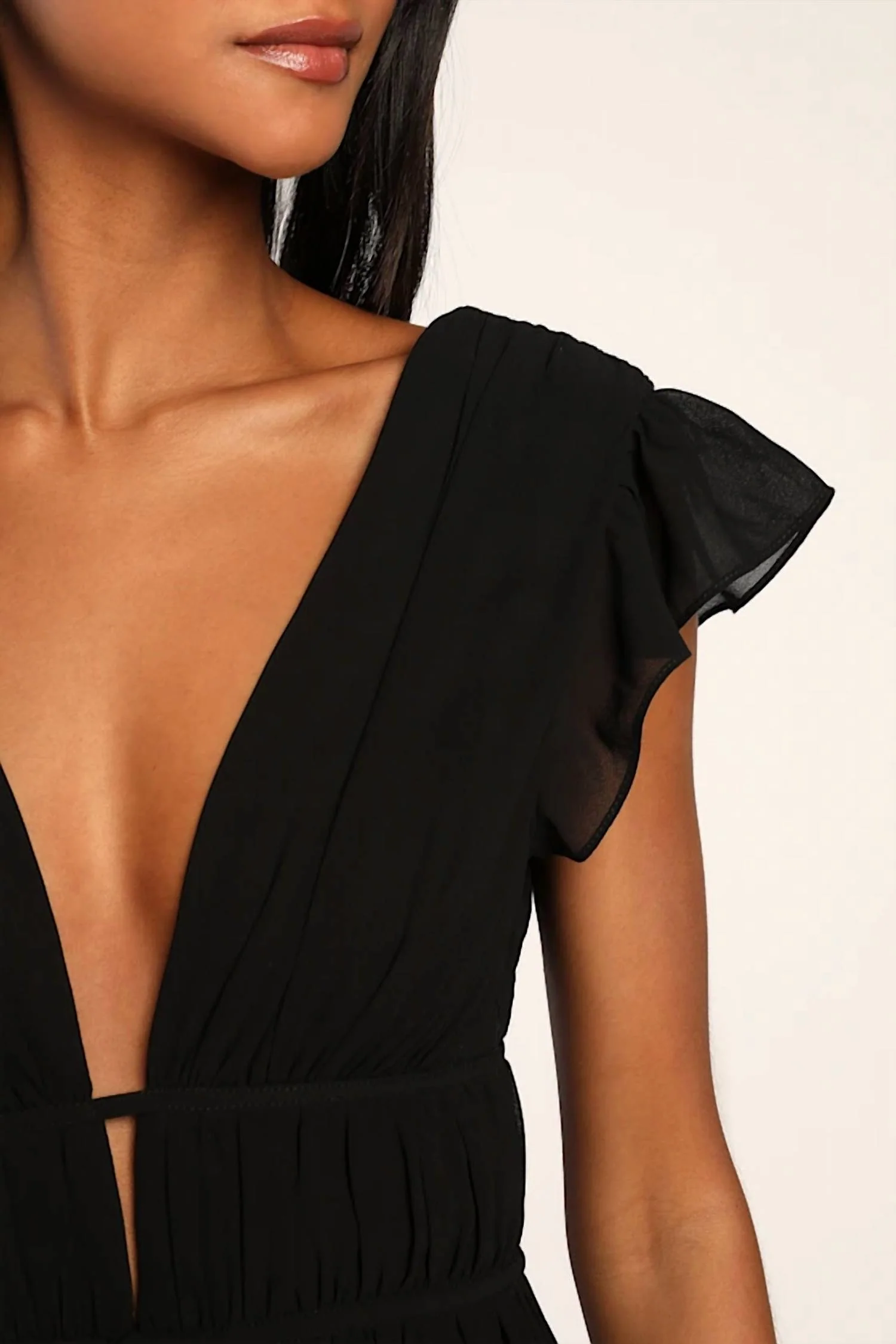 I'm All Yours V-Neck Ruffled Chiffon Maxi Dress In Black - Image 4