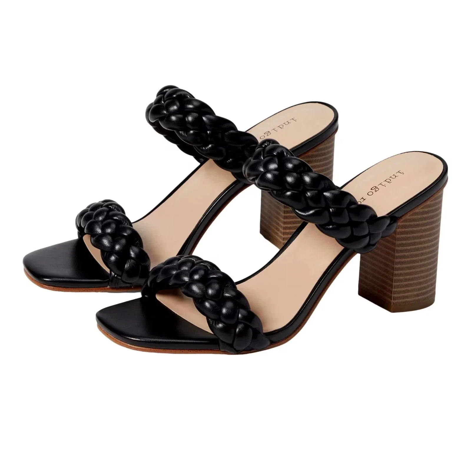 Indigo Rd. Aleks Sandals Women Black Slip On Square Toe Block Heel HTAT316