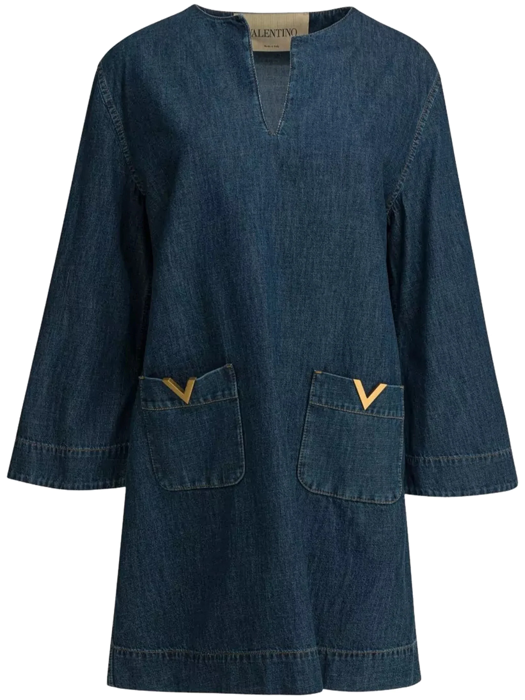 Indigo V-Notch Neckline Denim Tunic Dress