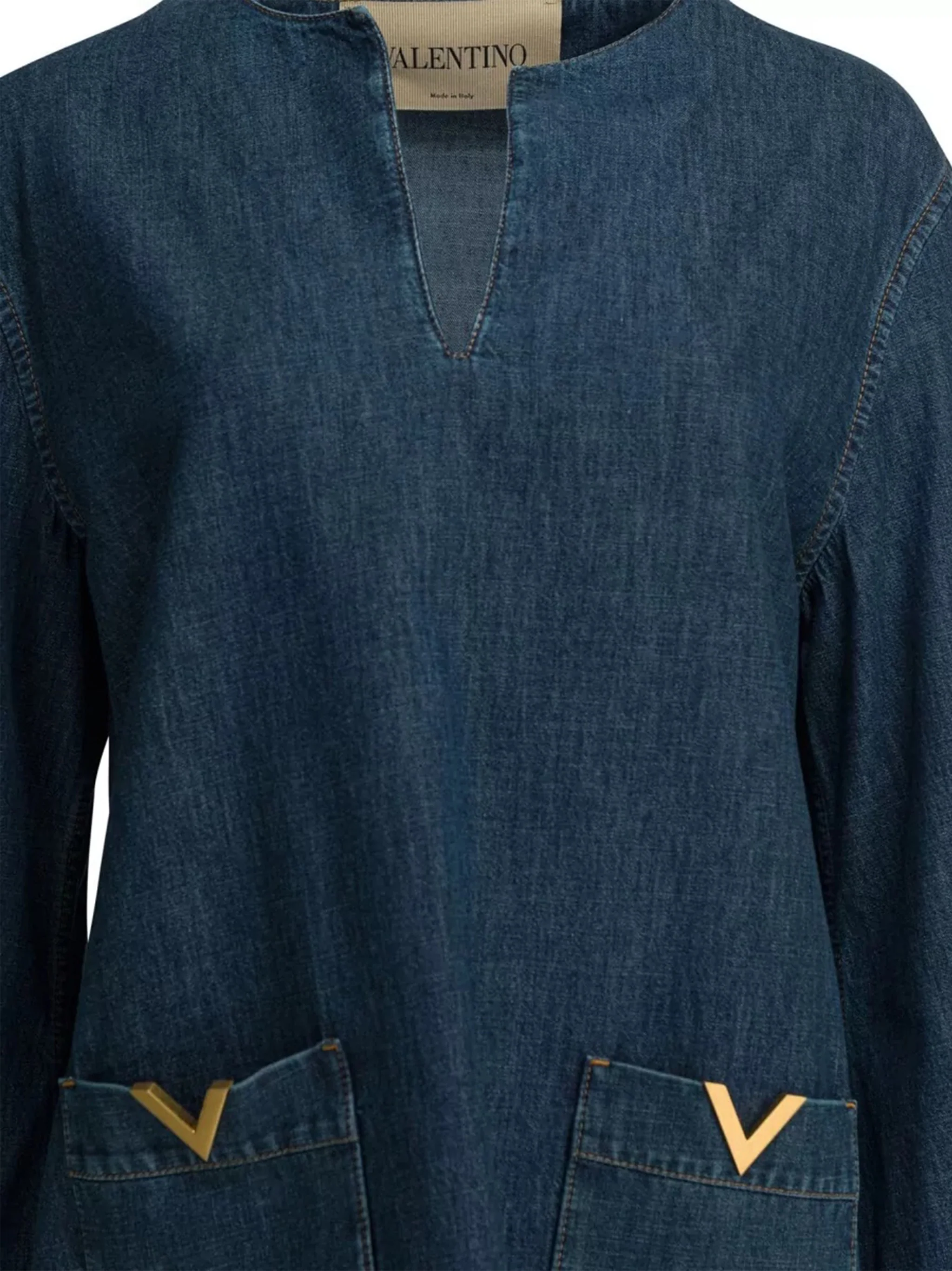 Indigo V-Notch Neckline Denim Tunic Dress - Image 4