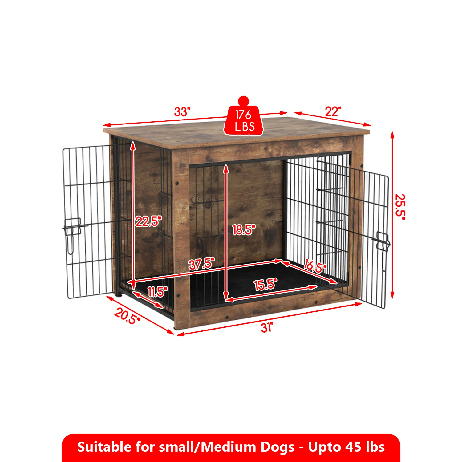 Indoor Dog Cage Table featuring Cushion Insert and Double Entry - Image 3