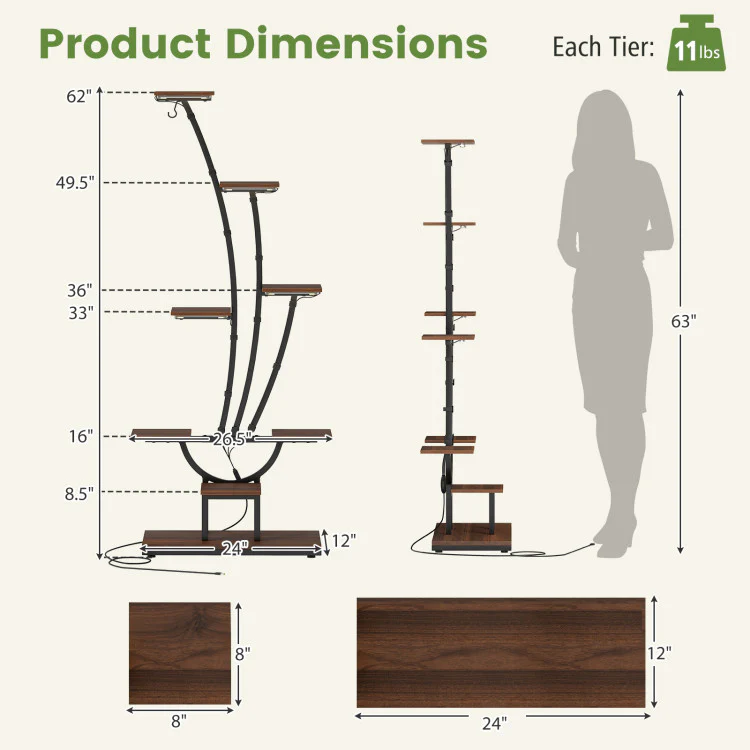 Indoor Plant Stand with Grow Lights Tall 8-Tier Corner Metal Plant Shelf - Image 3