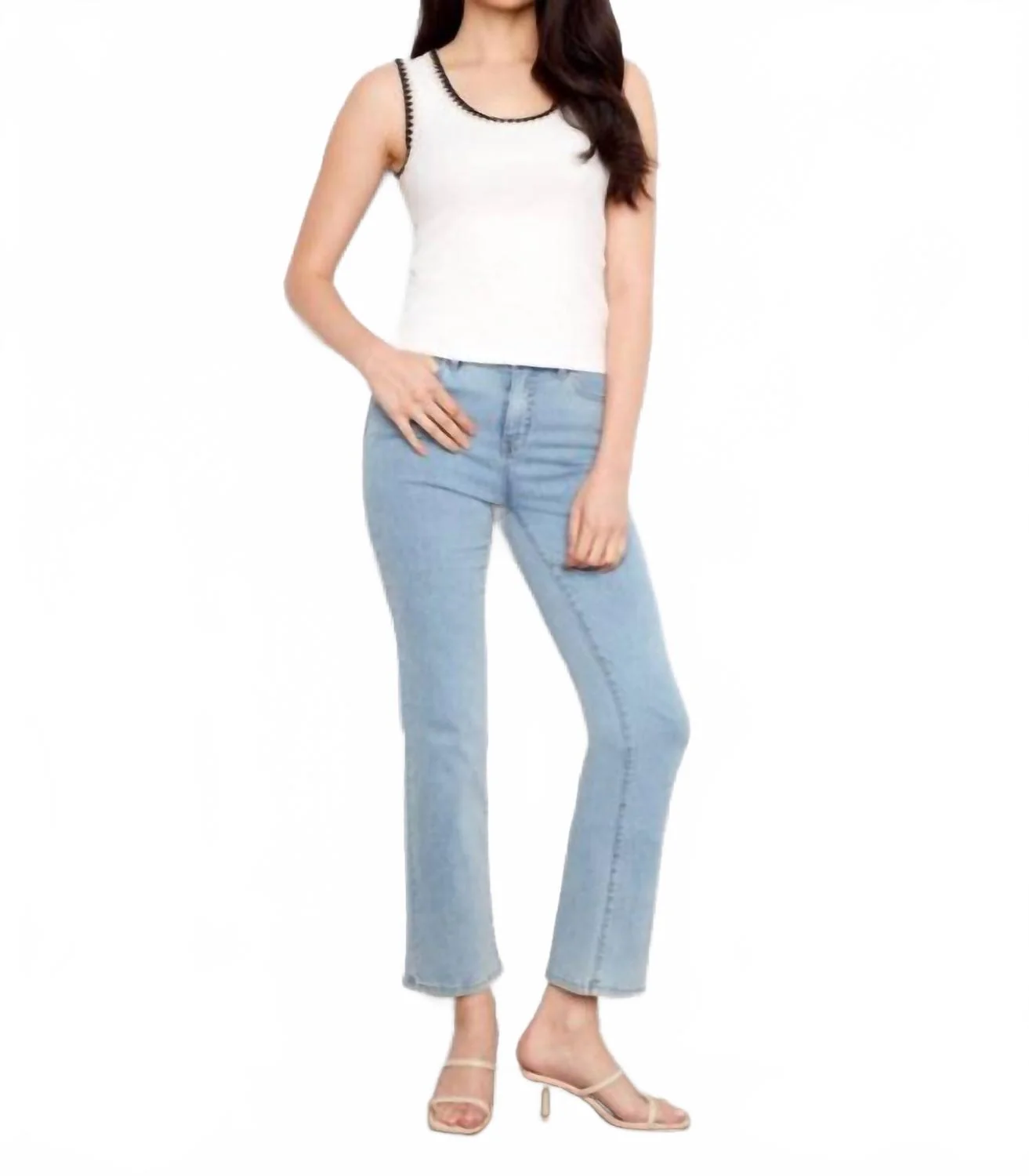 Interlock Knit Tank Top With Crochet Detail In White - Image 4