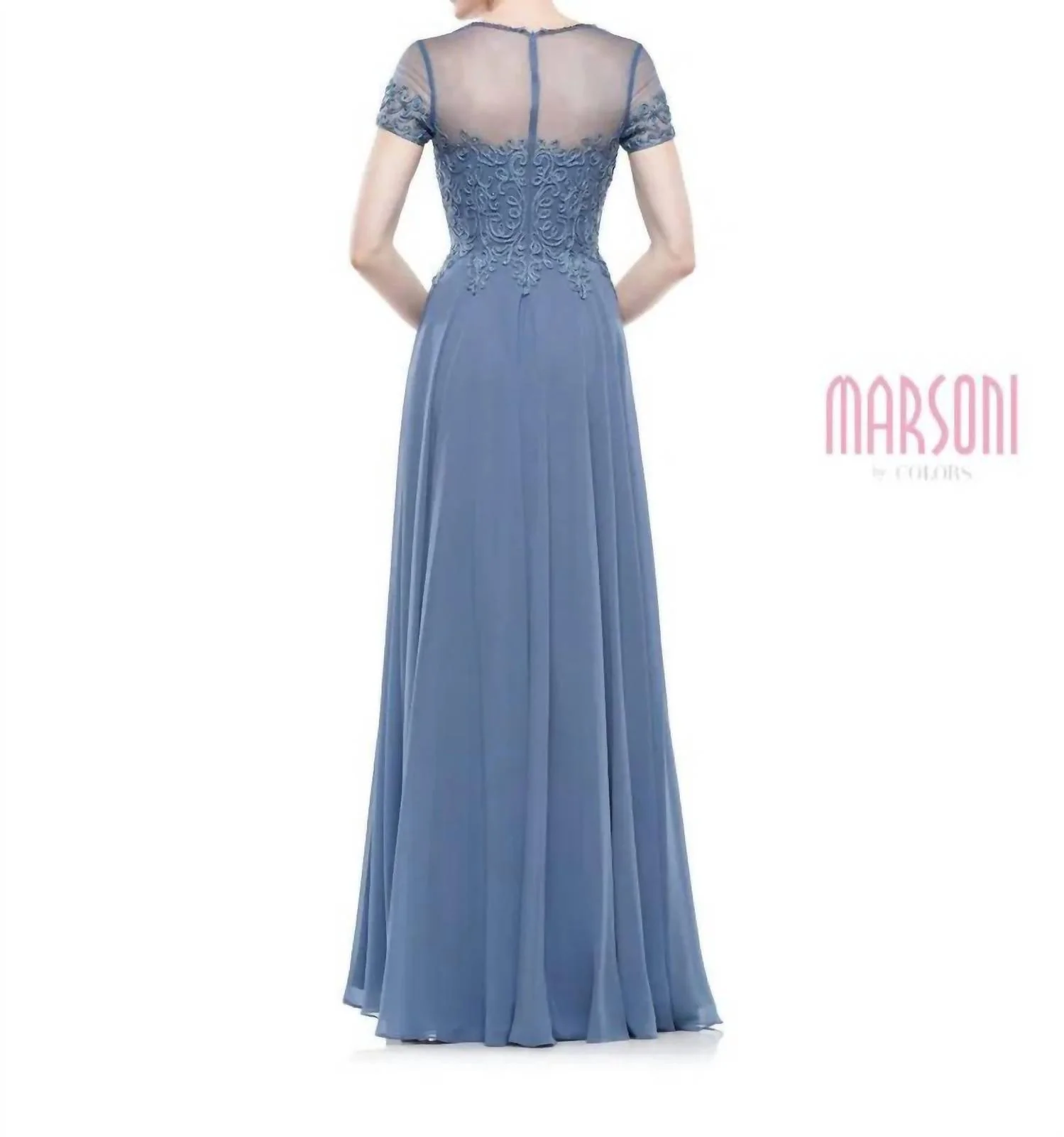 Intricate Lace Embroidery Romantic Dress In Slate Blue - Image 2