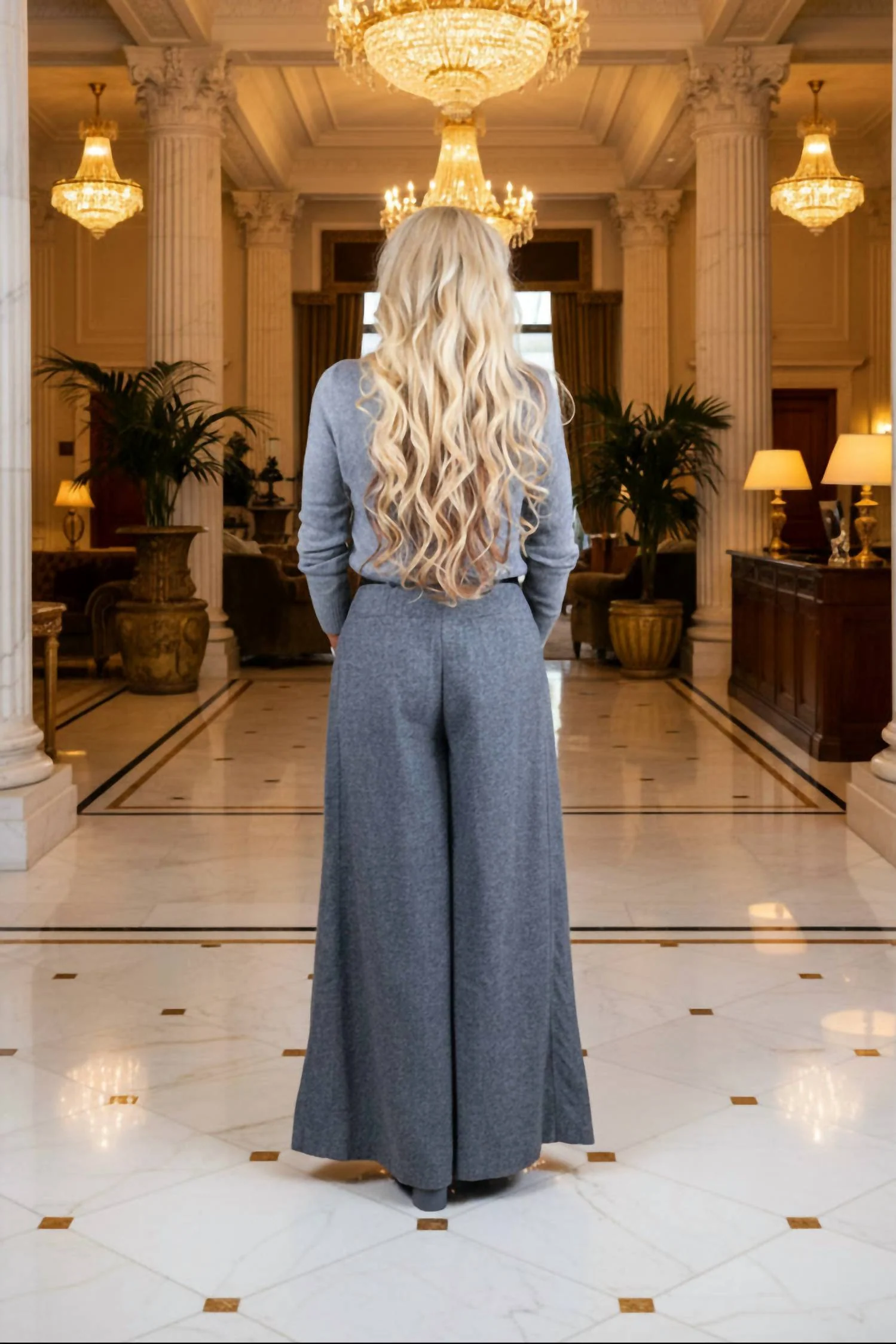 Invert Pleat Wide Leg Tailored Trouser In Grey - Image 2