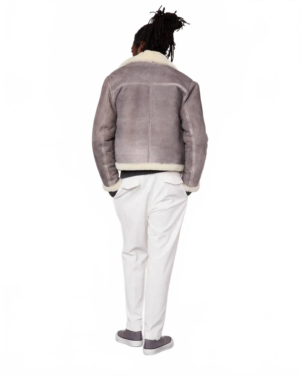 Isaac French Shearling Jacket In Light Grey-Ecru - Image 2