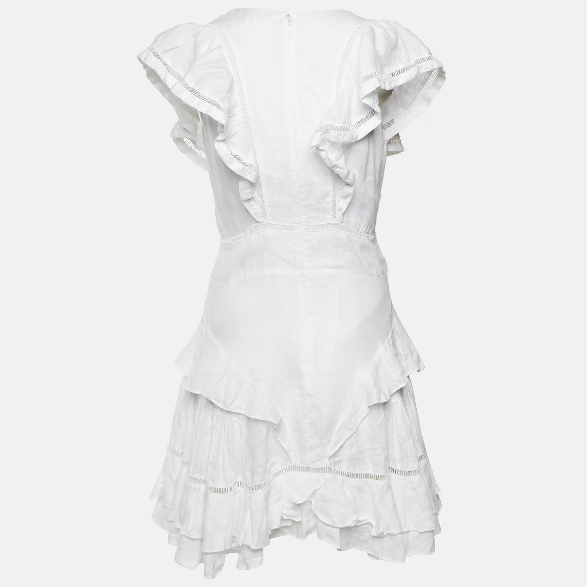 Isabel Marant étoile White Linen Ruffled Audrey Mini Dress - Image 3