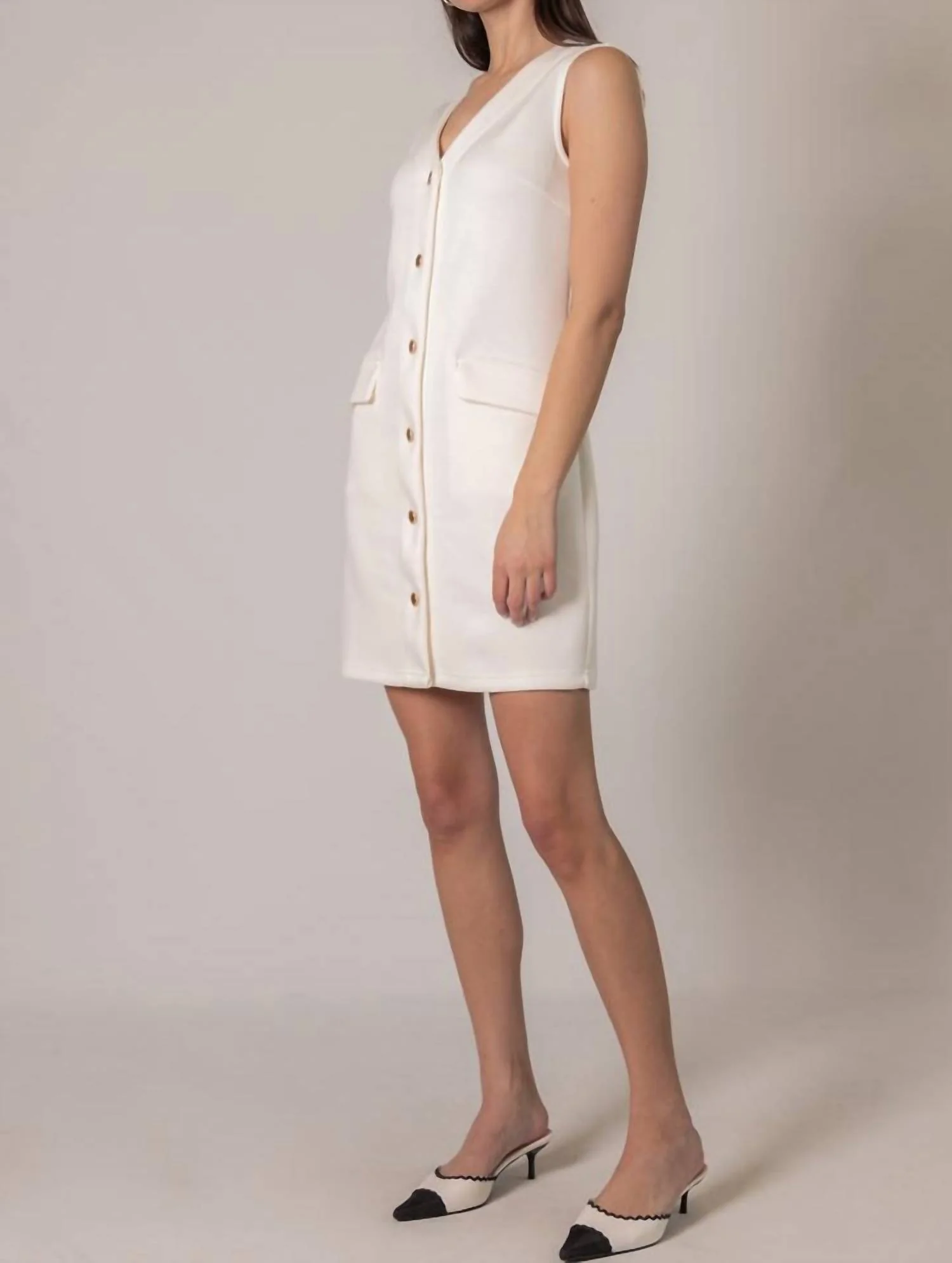 Isabel Tuxedo Dress In Ivory - Image 4