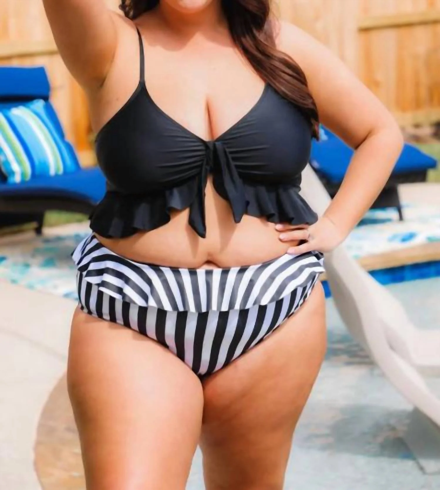 Island Resort Two Piece Swimsuit In Black/ Stripe - Image 3